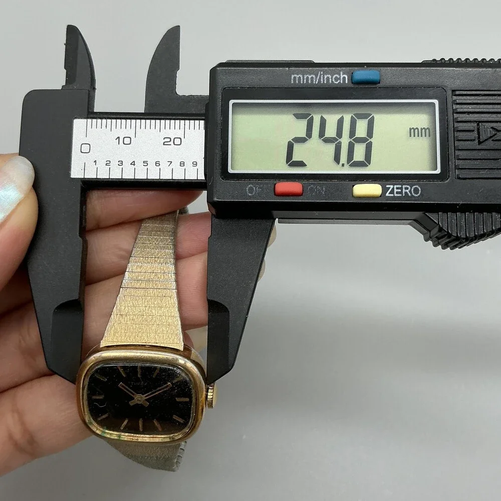 Vintage Timex Womens Watch 25mm Black Dial Gold Tone Mesh Band Manual Wind